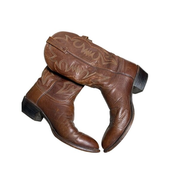 Lucchese 2000 Men Vintage Cowboys Boots Sz 10.5 D Brown Leather Western T3022R4 - Picture 2 of 16